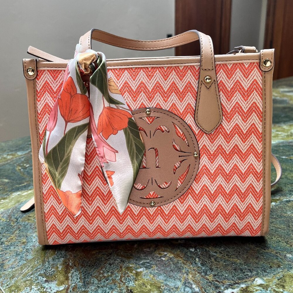 Nanette Lepore Morgan Chevron Crossbody Satchel Purse in Orange